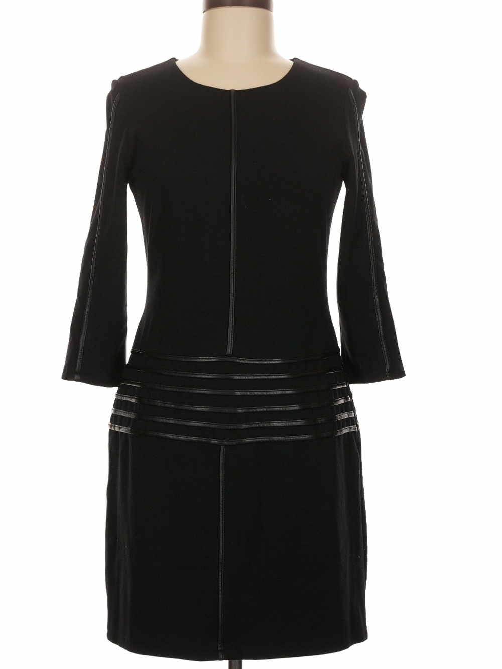 Sleek Bailey 44 Black Faux Leather Trim Drop Waist Shift Mini Dress Size M